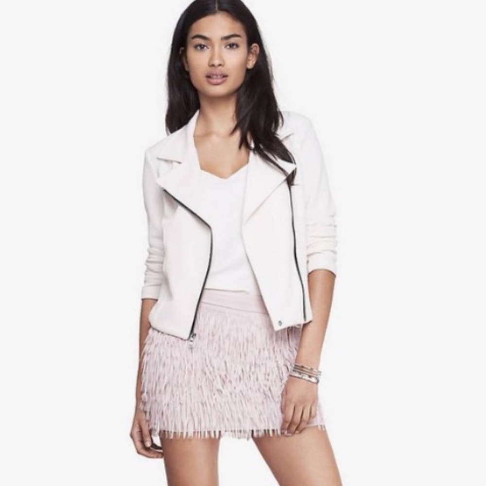 Express Light Pink Fringe Mini Skirt